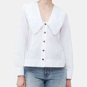 Ganni Wide Ruffled Collar Cotton Poplin Shirt